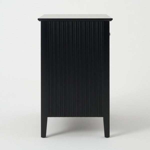 English Elm 32" Wide Fluted Blush Nightstand with Three Soft-close Drawers and Gold Knob Hardware Black B082P517248