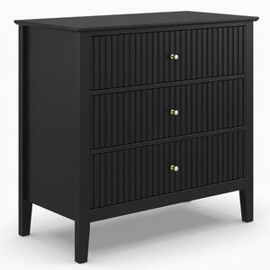 English Elm 32" Wide Fluted Blush Nightstand with Three Soft-close Drawers and Gold Knob Hardware Black B082P517248