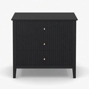 English Elm 32" Wide Fluted Blush Nightstand with Three Soft-close Drawers and Gold Knob Hardware Black B082P517248