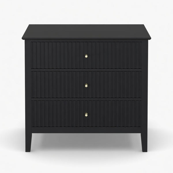 English Elm 32" Wide Fluted Blush Nightstand with Three Soft-close Drawers and Gold Knob Hardware Black B082P517248