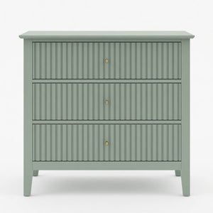 English Elm 32" Wide Fluted Blush Nightstand with Three Soft-close Drawers and Gold Knob Hardware Mint Green B082P517249