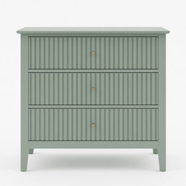 English Elm 32" Wide Fluted Blush Nightstand with Three Soft-close Drawers and Gold Knob Hardware Mint Green B082P517249