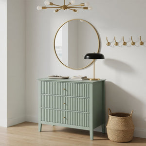 English Elm 32" Wide Fluted Blush Nightstand with Three Soft-close Drawers and Gold Knob Hardware Mint Green B082P517249