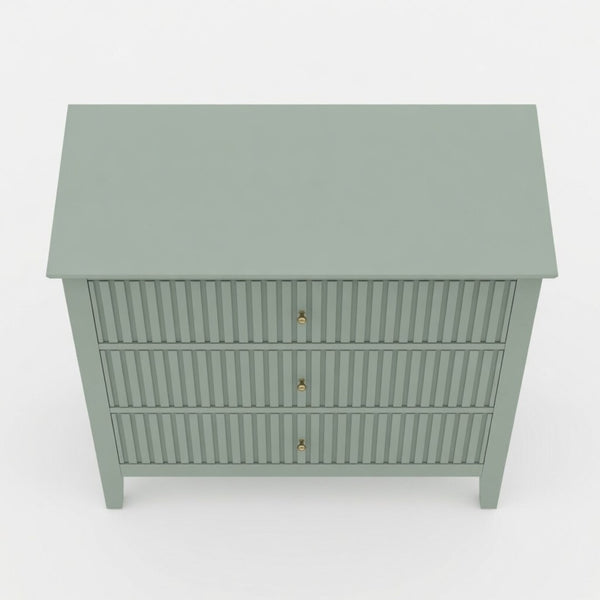 English Elm 32" Wide Fluted Blush Nightstand with Three Soft-close Drawers and Gold Knob Hardware Mint Green B082P517249