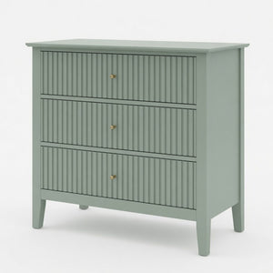 English Elm 32" Wide Fluted Blush Nightstand with Three Soft-close Drawers and Gold Knob Hardware Mint Green B082P517249