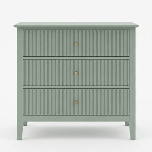 English Elm 32" Wide Fluted Blush Nightstand with Three Soft-close Drawers and Gold Knob Hardware Mint Green B082P517249