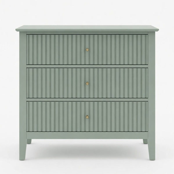 English Elm 32" Wide Fluted Blush Nightstand with Three Soft-close Drawers and Gold Knob Hardware Mint Green B082P517249