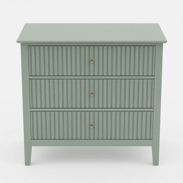 English Elm 32" Wide Fluted Blush Nightstand with Three Soft-close Drawers and Gold Knob Hardware Mint Green B082P517249