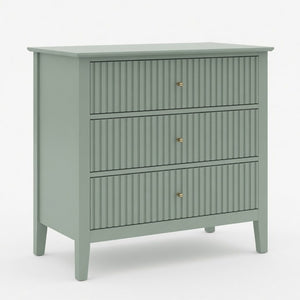 English Elm 32" Wide Fluted Blush Nightstand with Three Soft-close Drawers and Gold Knob Hardware Mint Green B082P517249