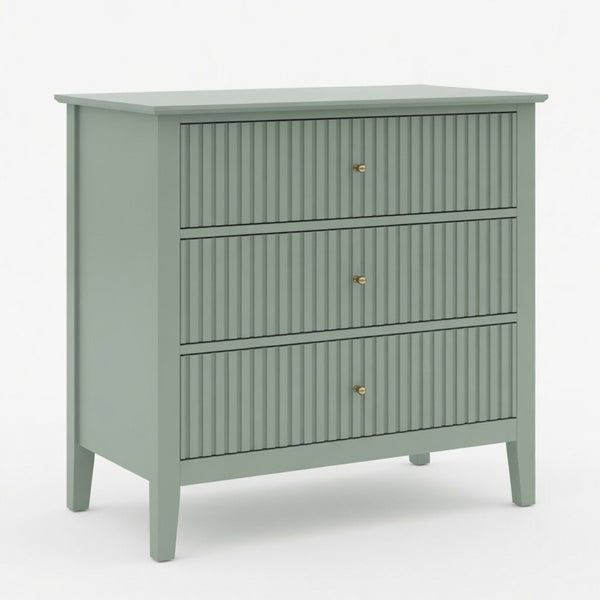English Elm 32" Wide Fluted Blush Nightstand with Three Soft-close Drawers and Gold Knob Hardware Mint Green B082P517249