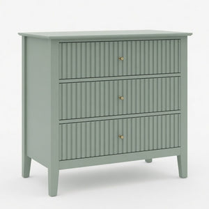 English Elm 32" Wide Fluted Blush Nightstand with Three Soft-close Drawers and Gold Knob Hardware Mint Green B082P517249