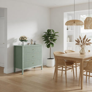 English Elm 32" Wide Fluted Blush Nightstand with Three Soft-close Drawers and Gold Knob Hardware Mint Green B082P517249