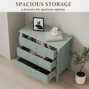 English Elm 32" Wide Fluted Blush Nightstand with Three Soft-close Drawers and Gold Knob Hardware Mint Green B082P517249