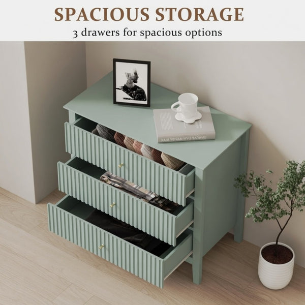 English Elm 32" Wide Fluted Blush Nightstand with Three Soft-close Drawers and Gold Knob Hardware Mint Green B082P517249