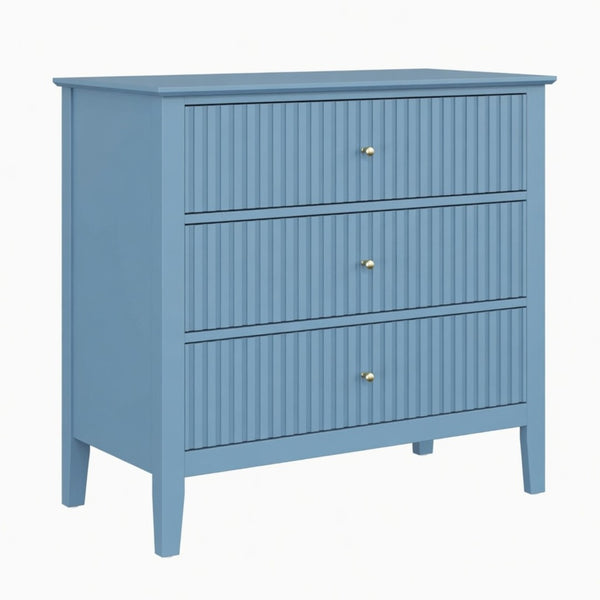 English Elm 32" Wide Fluted Blush Nightstand with Three Soft-close Drawers and Gold Knob Hardware Light Blue B082P517250