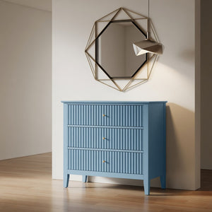 English Elm 32" Wide Fluted Blush Nightstand with Three Soft-close Drawers and Gold Knob Hardware Light Blue B082P517250