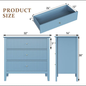 English Elm 32" Wide Fluted Blush Nightstand with Three Soft-close Drawers and Gold Knob Hardware Light Blue B082P517250