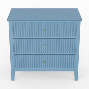 English Elm 32" Wide Fluted Blush Nightstand with Three Soft-close Drawers and Gold Knob Hardware Light Blue B082P517250