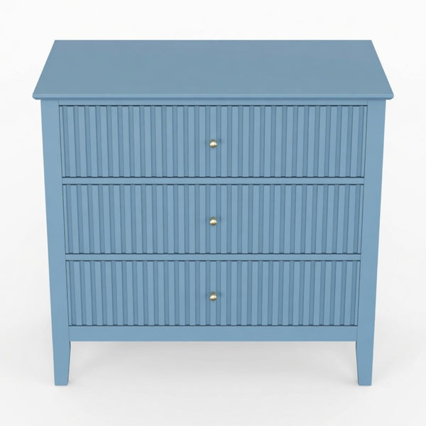 English Elm 32" Wide Fluted Blush Nightstand with Three Soft-close Drawers and Gold Knob Hardware Light Blue B082P517250