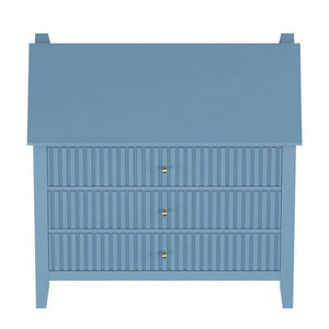English Elm 32" Wide Fluted Blush Nightstand with Three Soft-close Drawers and Gold Knob Hardware Light Blue B082P517250