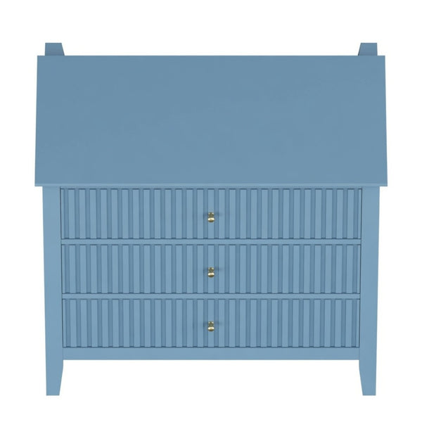 English Elm 32" Wide Fluted Blush Nightstand with Three Soft-close Drawers and Gold Knob Hardware Light Blue B082P517250