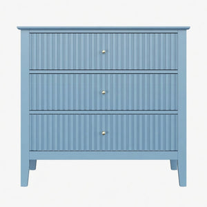 English Elm 32" Wide Fluted Blush Nightstand with Three Soft-close Drawers and Gold Knob Hardware Light Blue B082P517250
