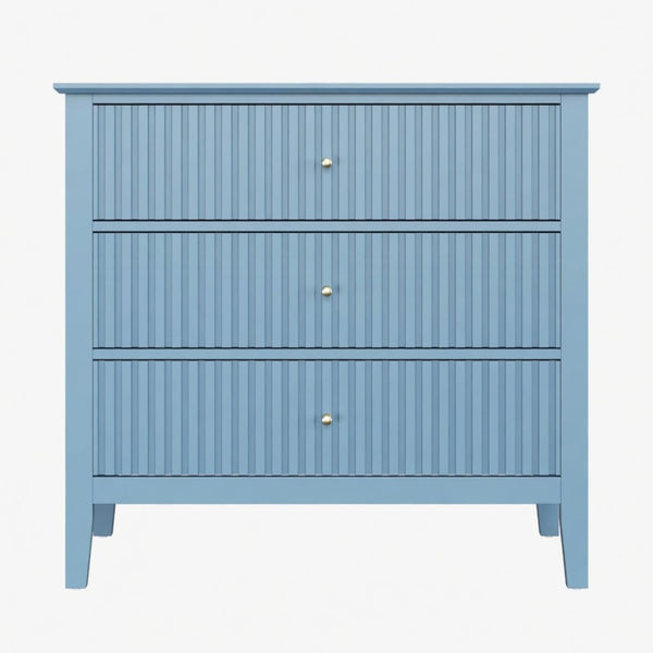 English Elm 32" Wide Fluted Blush Nightstand with Three Soft-close Drawers and Gold Knob Hardware Light Blue B082P517250