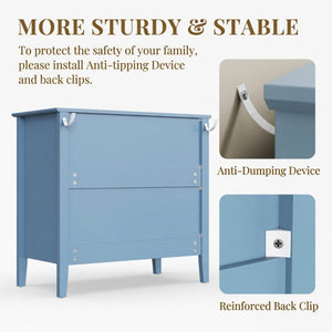 English Elm 32" Wide Fluted Blush Nightstand with Three Soft-close Drawers and Gold Knob Hardware Light Blue B082P517250
