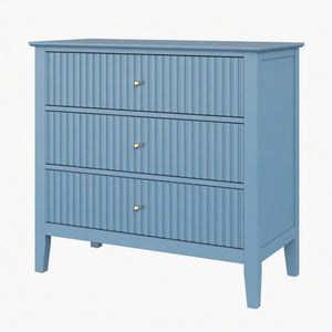 English Elm 32" Wide Fluted Blush Nightstand with Three Soft-close Drawers and Gold Knob Hardware Light Blue B082P517250