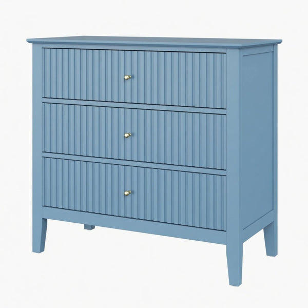 English Elm 32" Wide Fluted Blush Nightstand with Three Soft-close Drawers and Gold Knob Hardware Light Blue B082P517250