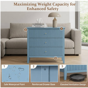 English Elm 32" Wide Fluted Blush Nightstand with Three Soft-close Drawers and Gold Knob Hardware Light Blue B082P517250
