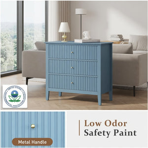 English Elm 32" Wide Fluted Blush Nightstand with Three Soft-close Drawers and Gold Knob Hardware Light Blue B082P517250
