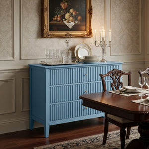 English Elm 32" Wide Fluted Blush Nightstand with Three Soft-close Drawers and Gold Knob Hardware Light Blue B082P517250