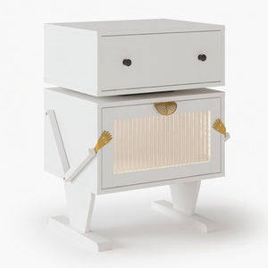 English Elm 20.7" Robot Shaped Mdf Nightstand Rgb Led Glow Rotating Drawer Kids Bedroom Fun White B082P517251