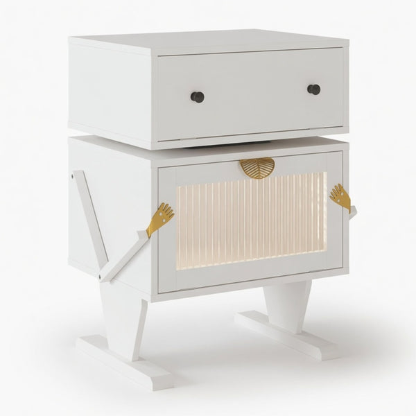 English Elm 20.7" Robot Shaped Mdf Nightstand Rgb Led Glow Rotating Drawer Kids Bedroom Fun White B082P517251