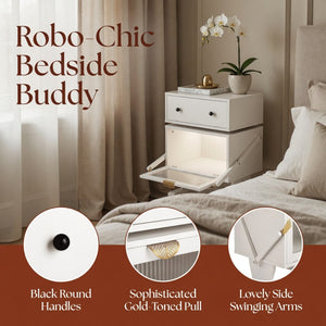 English Elm 20.7" Robot Shaped Mdf Nightstand Rgb Led Glow Rotating Drawer Kids Bedroom Fun White B082P517251