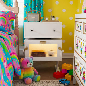 English Elm 20.7" Robot Shaped Mdf Nightstand Rgb Led Glow Rotating Drawer Kids Bedroom Fun White B082P517251