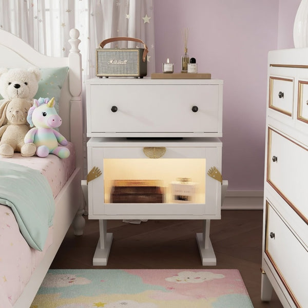 English Elm 20.7" Robot Shaped Mdf Nightstand Rgb Led Glow Rotating Drawer Kids Bedroom Fun White B082P517251