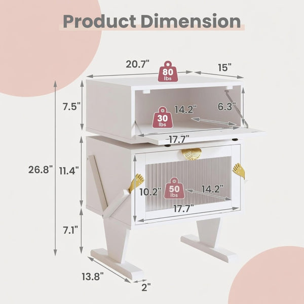 English Elm 20.7" Robot Shaped Mdf Nightstand Rgb Led Glow Rotating Drawer Kids Bedroom Fun White B082P517251