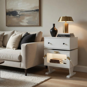 English Elm 20.7" Robot Shaped Mdf Nightstand Rgb Led Glow Rotating Drawer Kids Bedroom Fun White B082P517251
