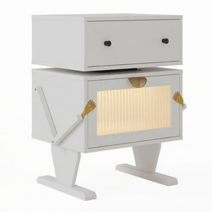 English Elm 20.7" Robot Shaped Mdf Nightstand Rgb Led Glow Rotating Drawer Kids Bedroom Fun White B082P517251