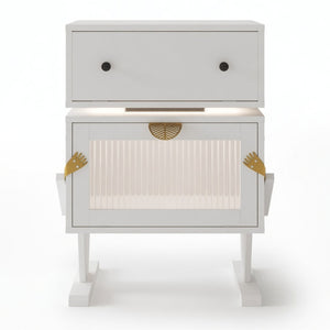 English Elm 20.7" Robot Shaped Mdf Nightstand Rgb Led Glow Rotating Drawer Kids Bedroom Fun White B082P517251
