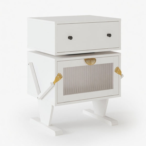 English Elm 20.7" Robot Shaped Mdf Nightstand Rgb Led Glow Rotating Drawer Kids Bedroom Fun White B082P517251