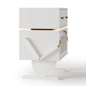 English Elm 20.7" Robot Shaped Mdf Nightstand Rgb Led Glow Rotating Drawer Kids Bedroom Fun White B082P517251
