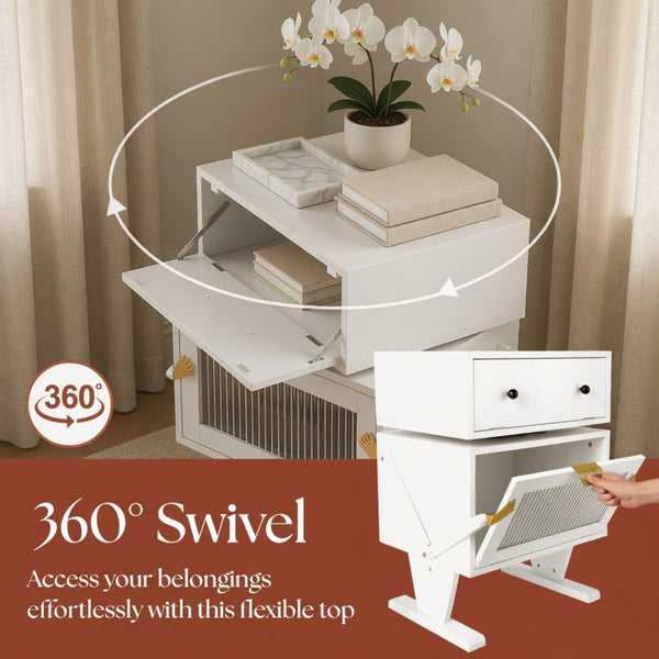 English Elm 20.7" Robot Shaped Mdf Nightstand Rgb Led Glow Rotating Drawer Kids Bedroom Fun White B082P517251