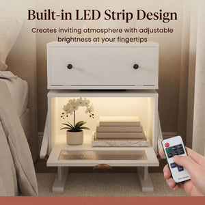 English Elm 20.7" Robot Shaped Mdf Nightstand Rgb Led Glow Rotating Drawer Kids Bedroom Fun White B082P517251