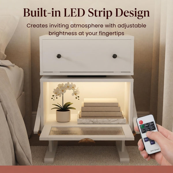 English Elm 20.7" Robot Shaped Mdf Nightstand Rgb Led Glow Rotating Drawer Kids Bedroom Fun White B082P517251
