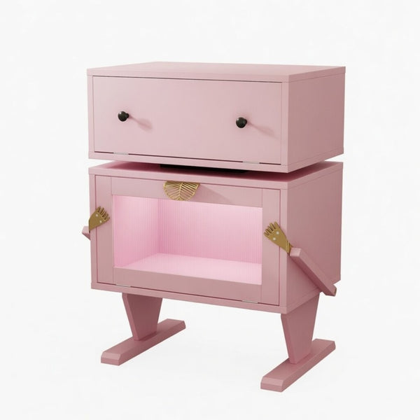 English Elm 20.7" Robot Shaped Mdf Nightstand Rgb Led Glow Rotating Drawer Kids Bedroom Fun Pink B082P517252