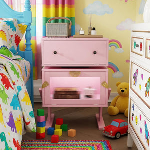 English Elm 20.7" Robot Shaped Mdf Nightstand Rgb Led Glow Rotating Drawer Kids Bedroom Fun Pink B082P517252