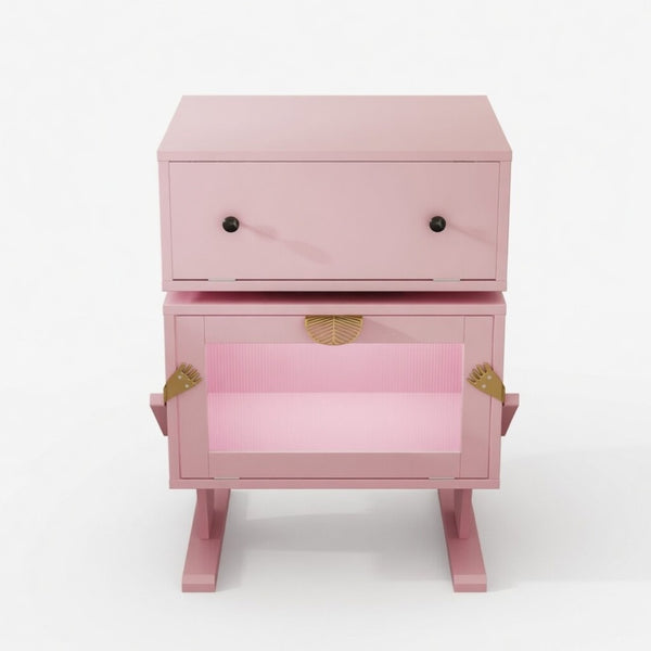 English Elm 20.7" Robot Shaped Mdf Nightstand Rgb Led Glow Rotating Drawer Kids Bedroom Fun Pink B082P517252